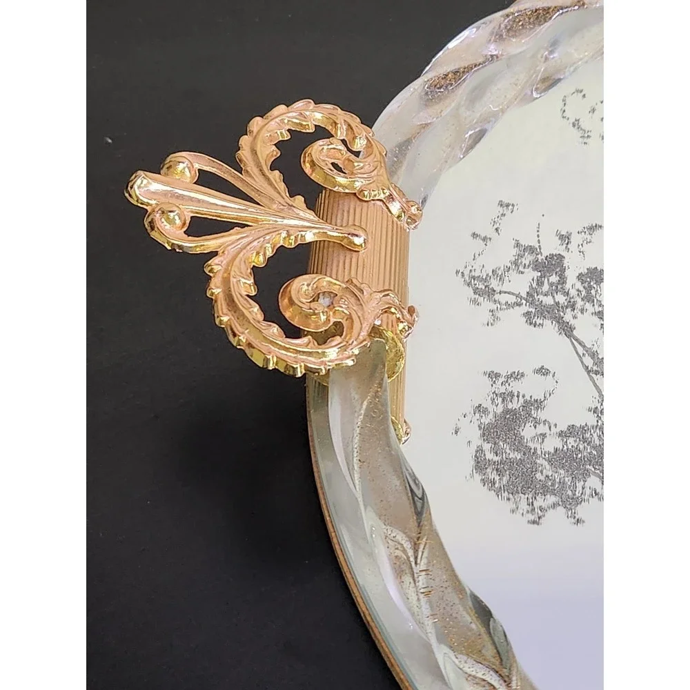 Italian Murano Venetian Etched Glass Mirror Gold Fleck Twist Rope Vanity Tray